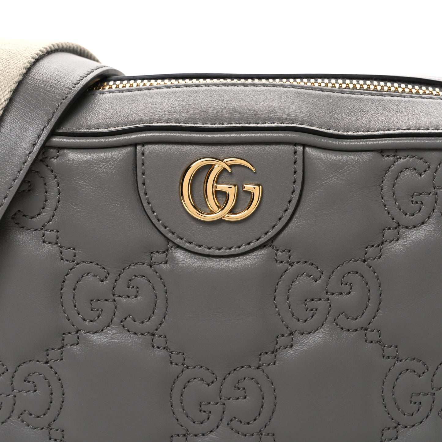 Calfskin GG Matelasse Shoulder Bag Dusty Grey Natural