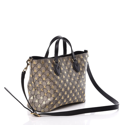 Gucci Soft GG Supreme Monogram Bees Small Crossbody Tote Beige Oro Black 3 of 9