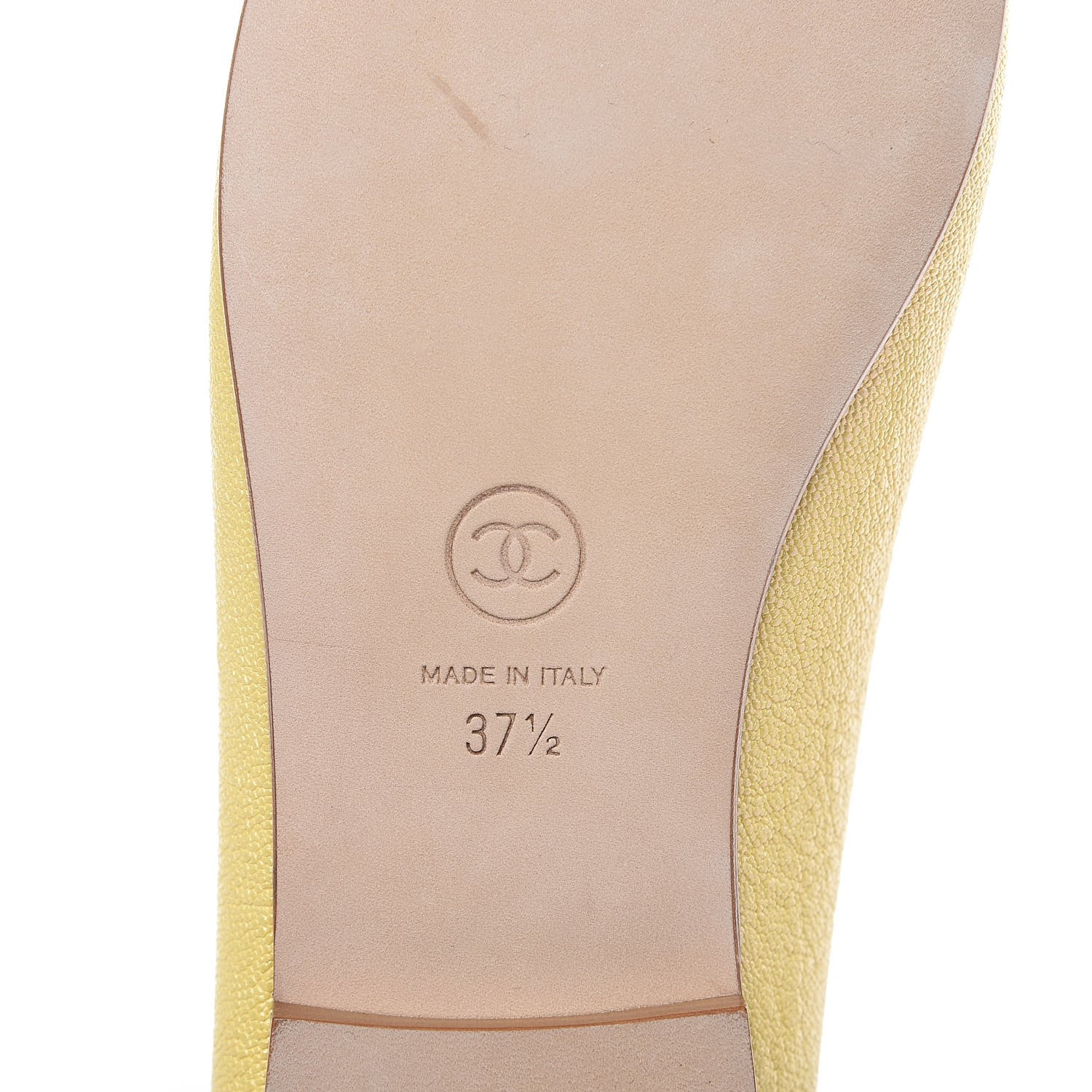 Chanel Iridescent Caviar CC Cap Toe Ballerina Flats 37.5 Yellow 6 of 9