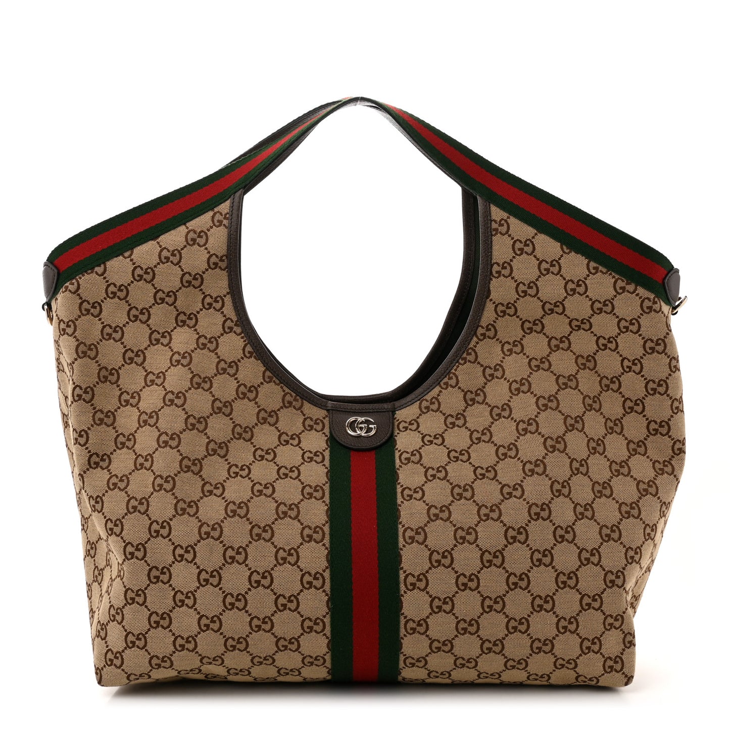GG Monogram Web Large Giglio Tote Beige Brown