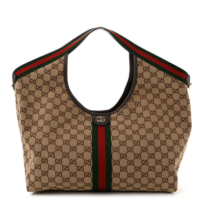 Gucci GG Monogram Web Large Giglio Tote Beige Brown 1 of 10