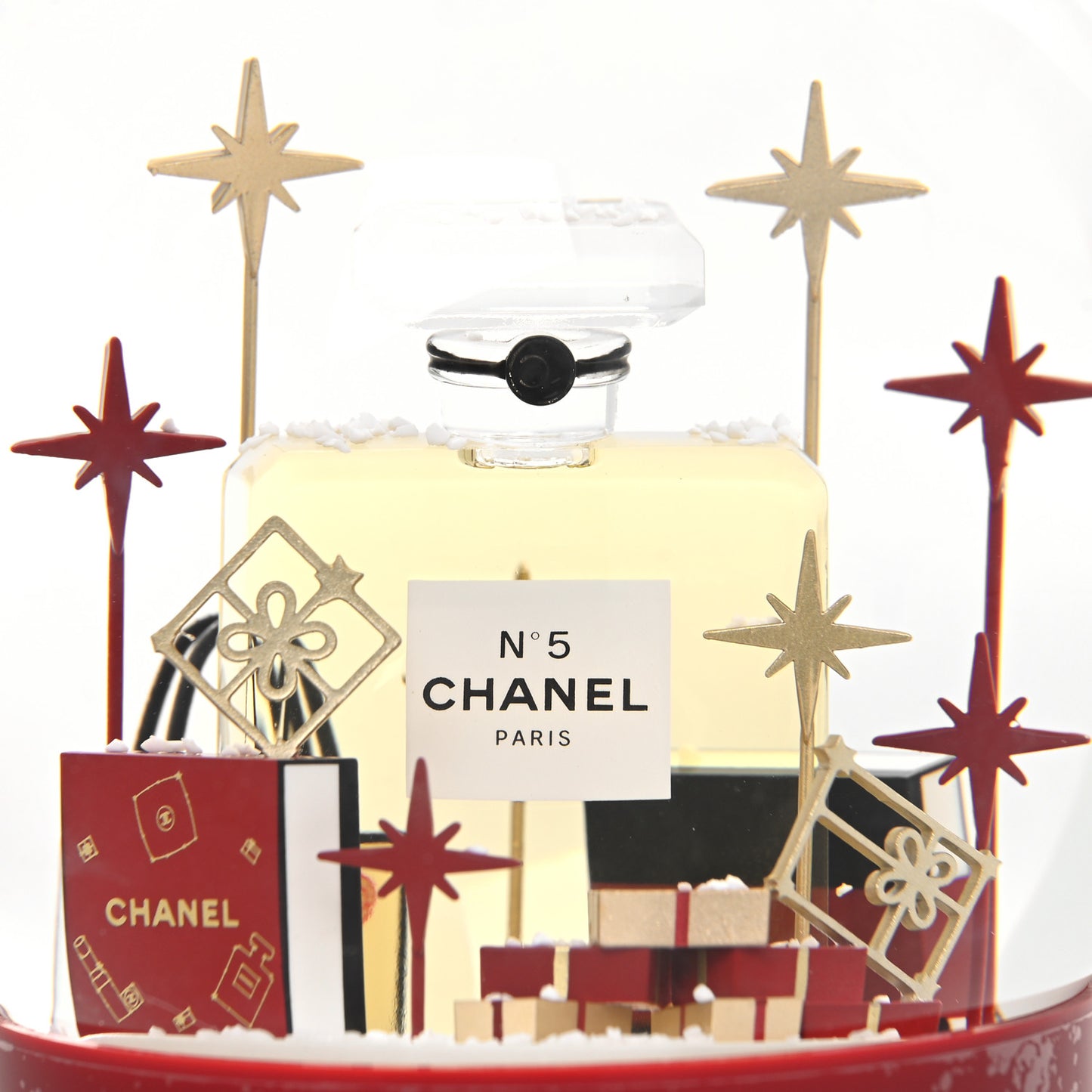 Glass N°5 Perfume Bottle Snow Globe Red