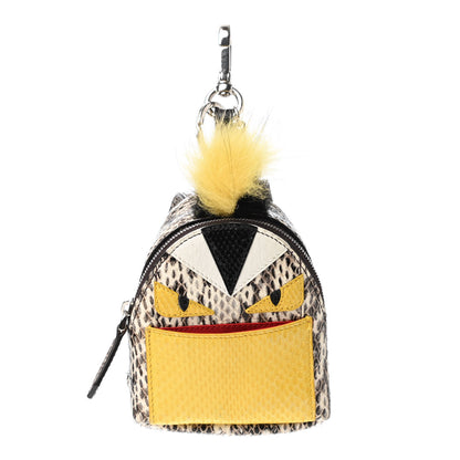 Fendi Elaphe Ayers Nutria Fox Fur Monster Eyes Mini Backpack Charm Natural Multicolor Black Sunflower 1 of 3