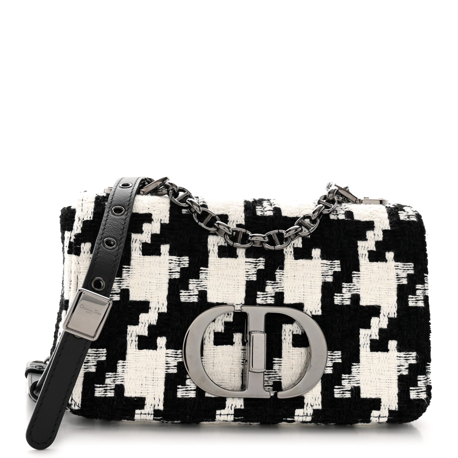 Christian Dior Tweed Macro Houndstooth Small Caro Bag Black White 1 of 10