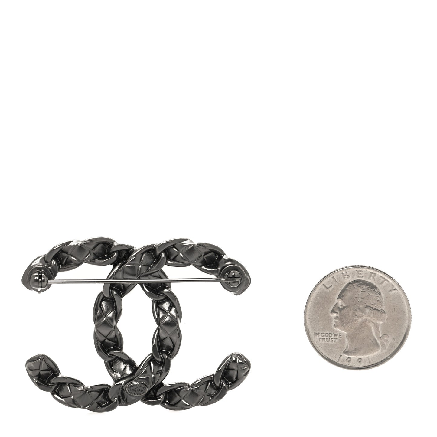 Quilted CC Brooch Ruthenium