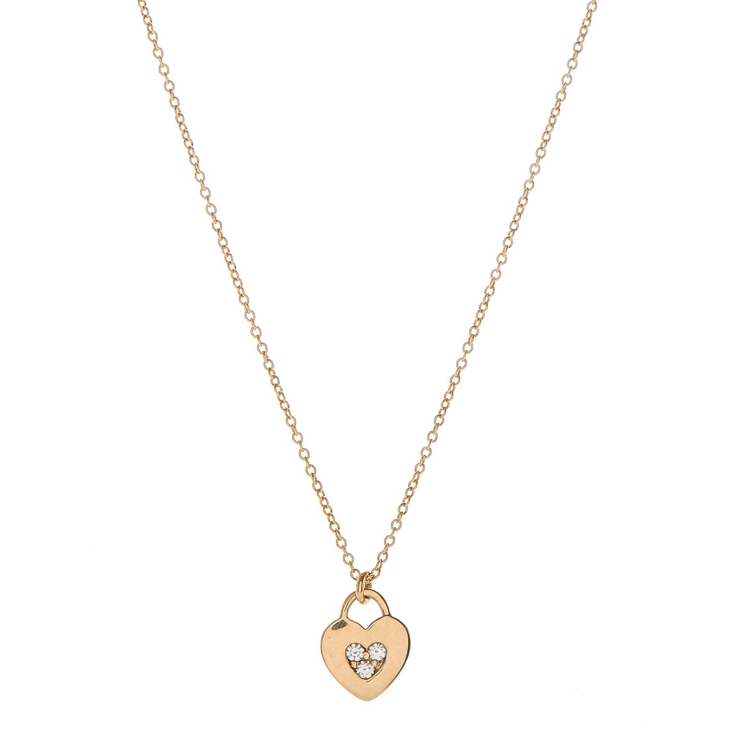 18K Yellow Gold Diamond Mini Heart Lock Pendant Necklace