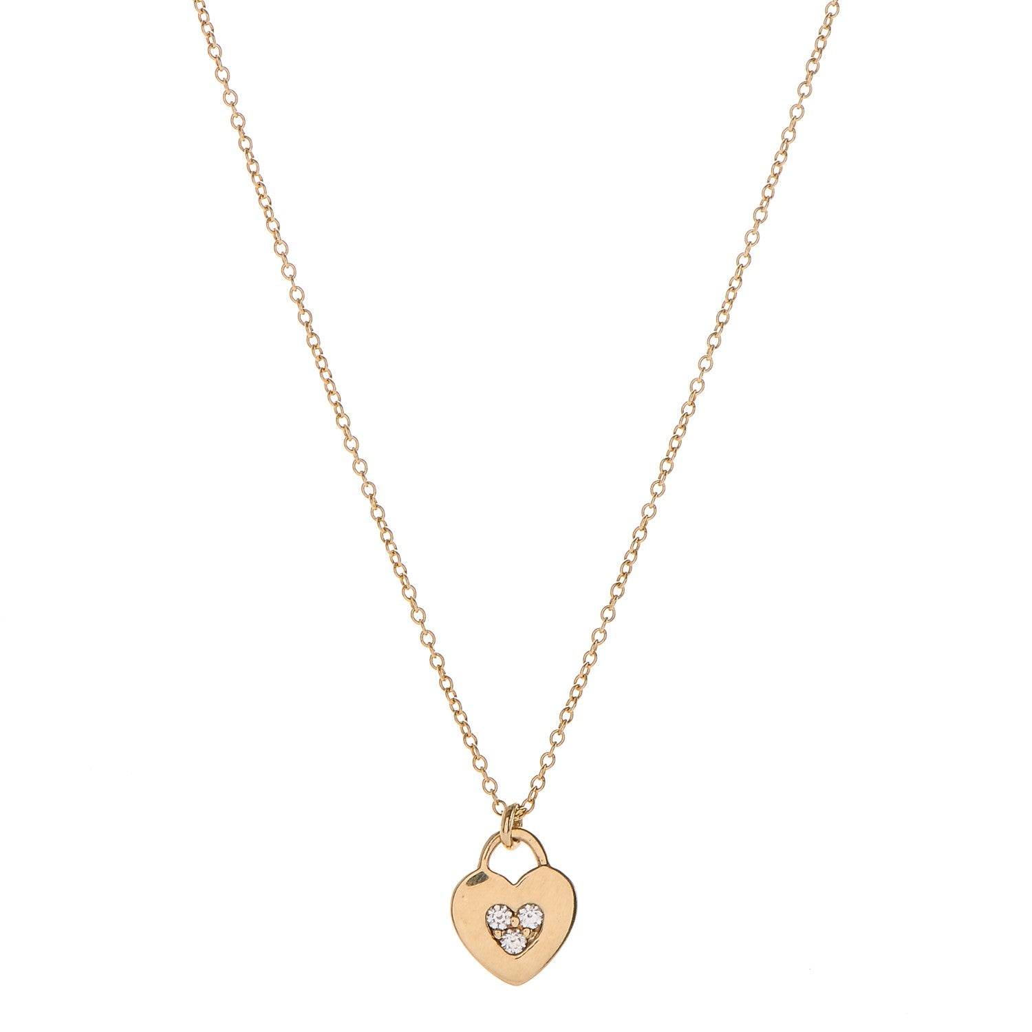 Tiffany 18K Yellow Gold Diamond Mini Heart Lock Pendant Necklace 1 of 5