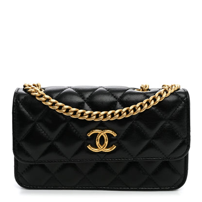 Chanel Lambskin Quilted Pillow Crush Flap Phone Holder With Chain Black 1 of 10