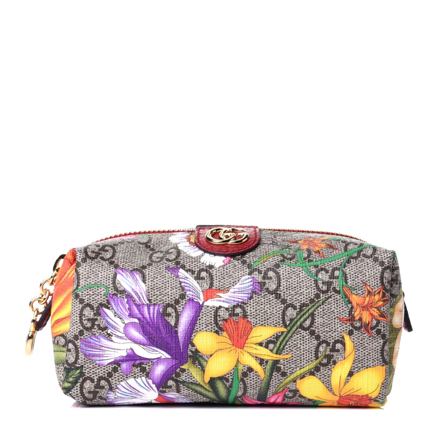Soft GG Supreme Monogram Flora Calfskin Small Ophidia Cosmetic Case Beige Ebony Multicolor Rosso