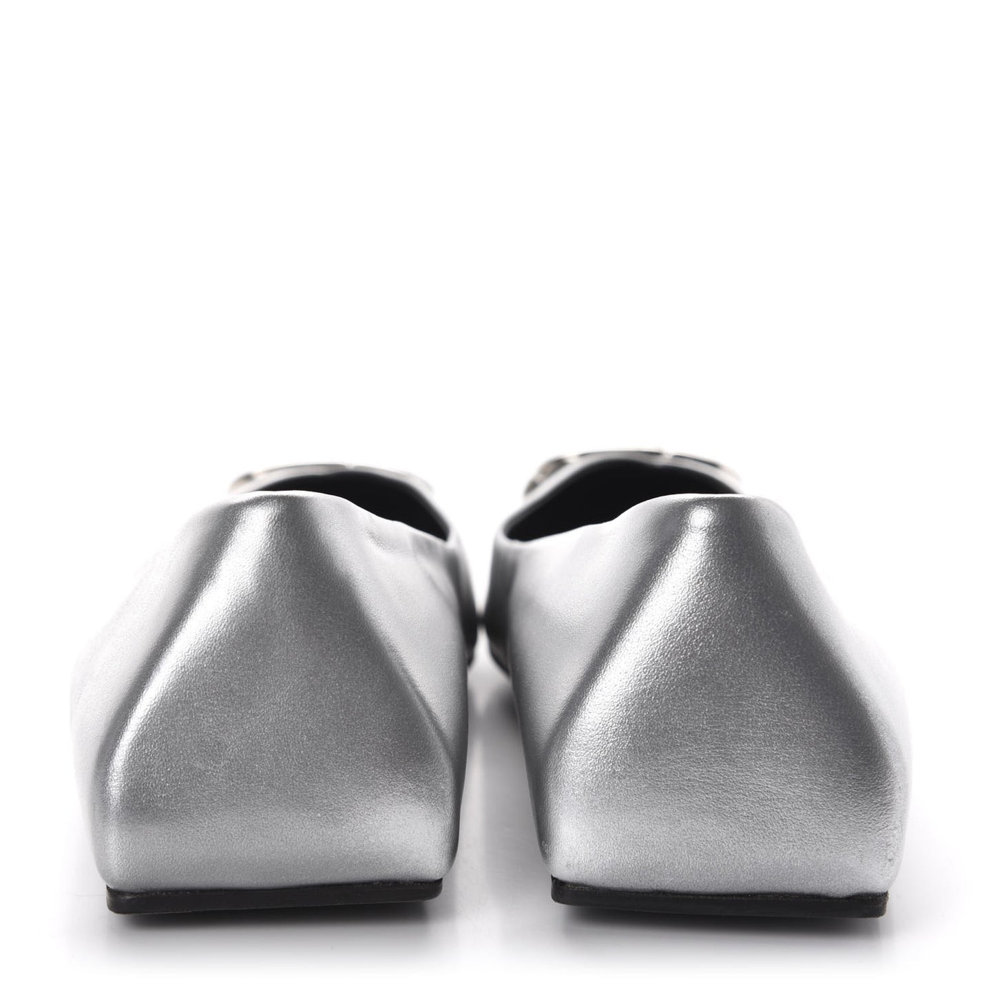 Metallic Calfskin BB Knife Pointy Toe Ballerina Flats 39.5 Silver Hardware
