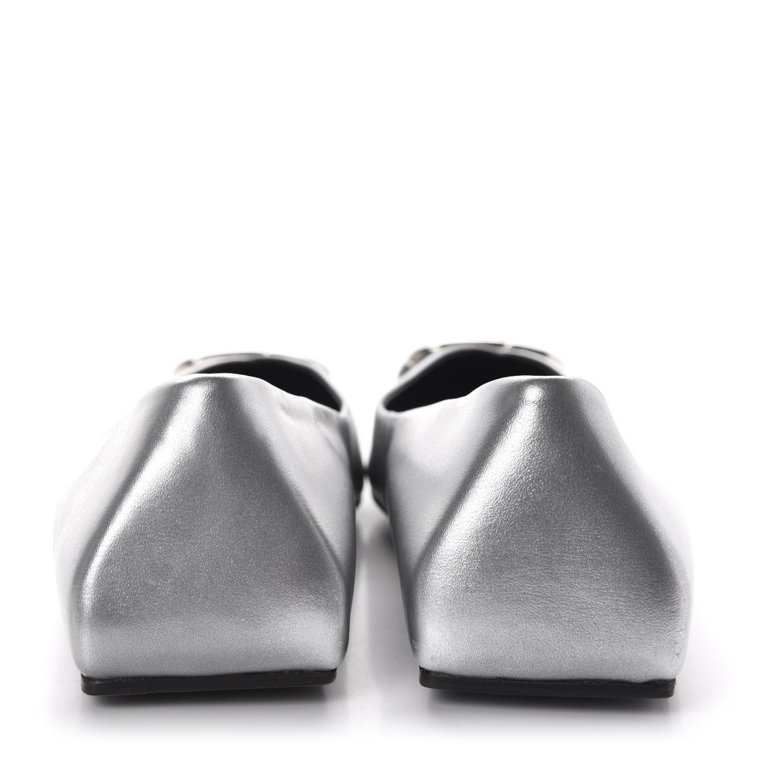 Balenciaga Metallic Calfskin BB Knife Pointy Toe Ballerina Flats 39.5 Silver Hardware 5 of 10