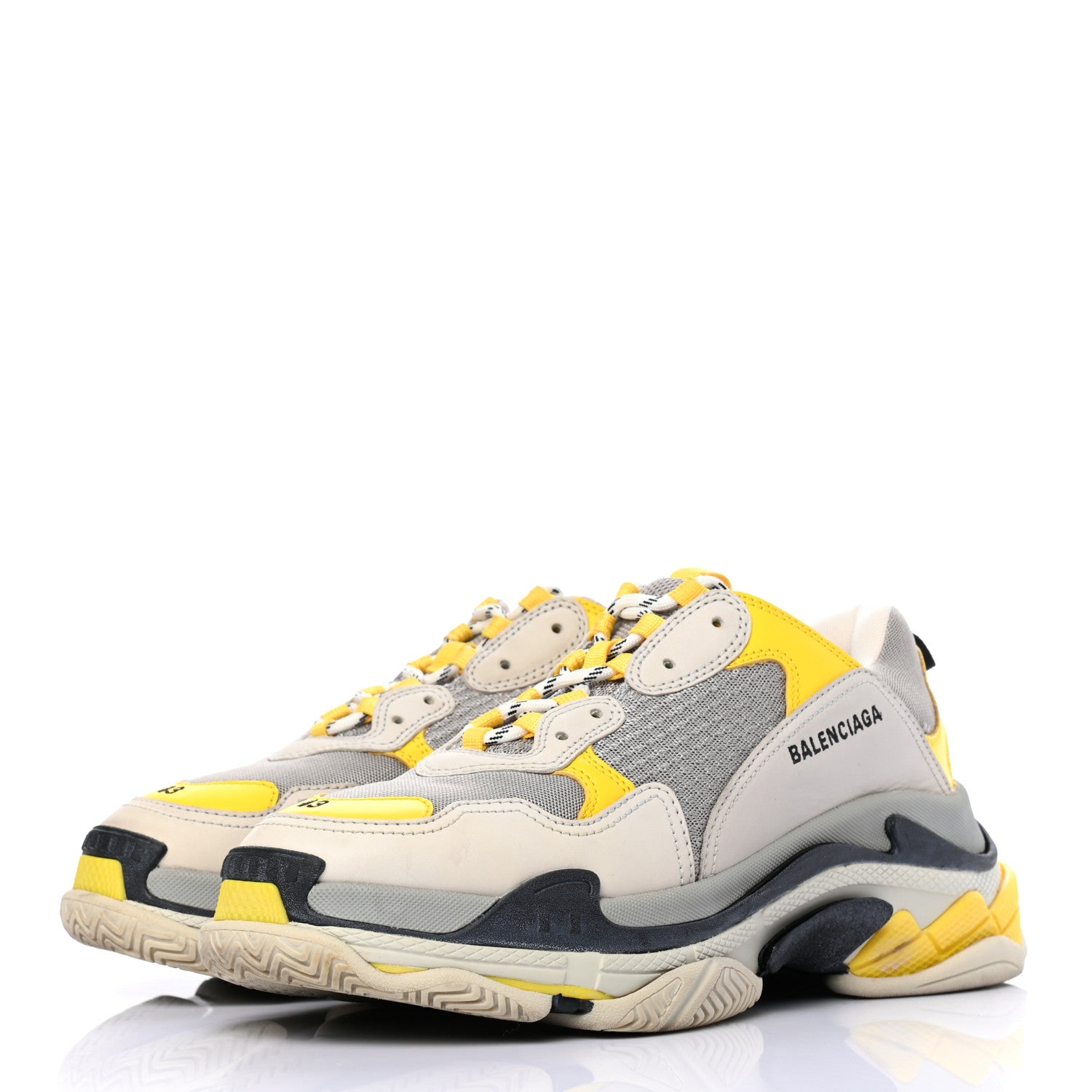 Balenciaga Fabric Mesh Mens Triple S Sneakers 43 Yellow Grey White