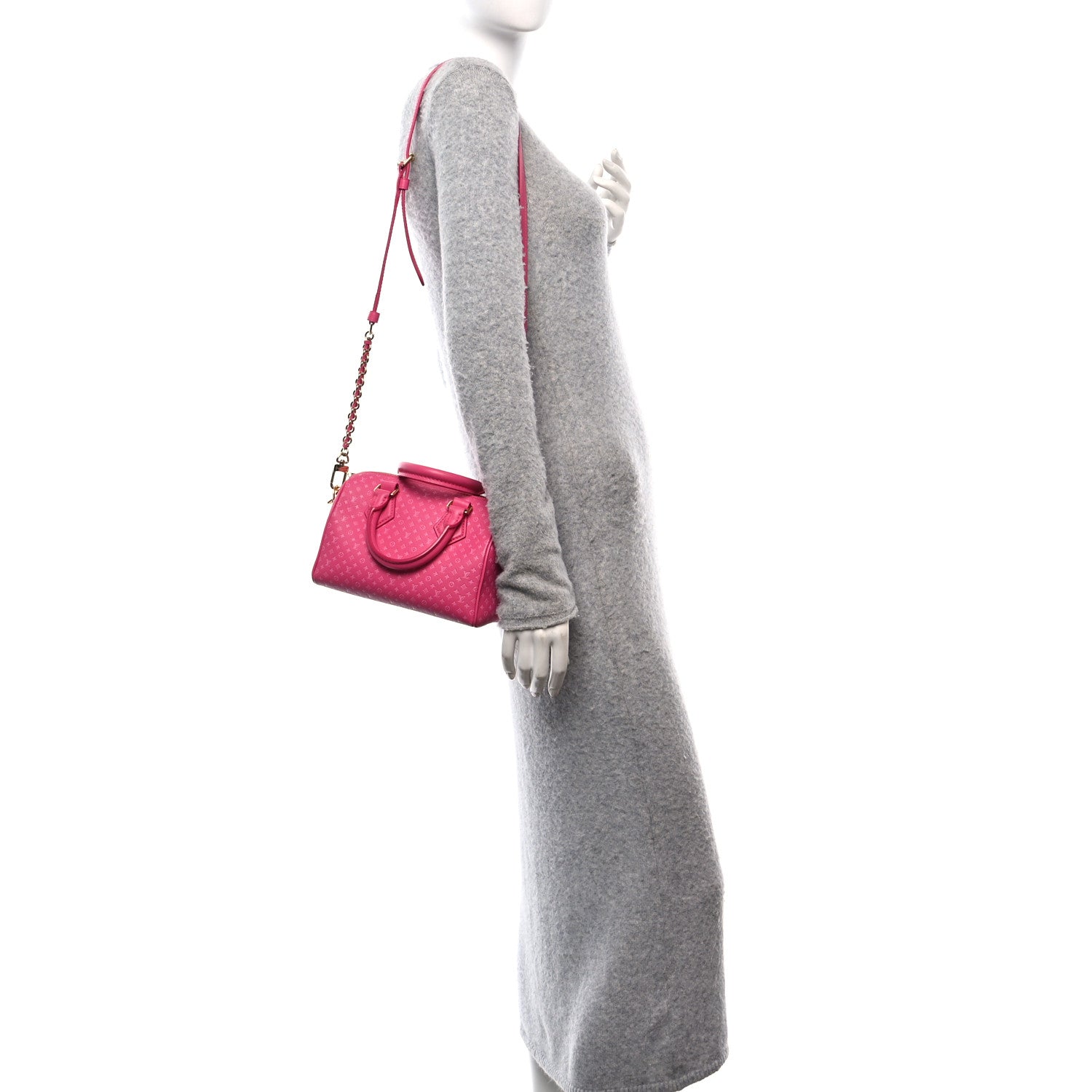 Louis Vuitton Calfskin Nanogram Embossed Speedy Bandouliere 20 Rose 2 of 9