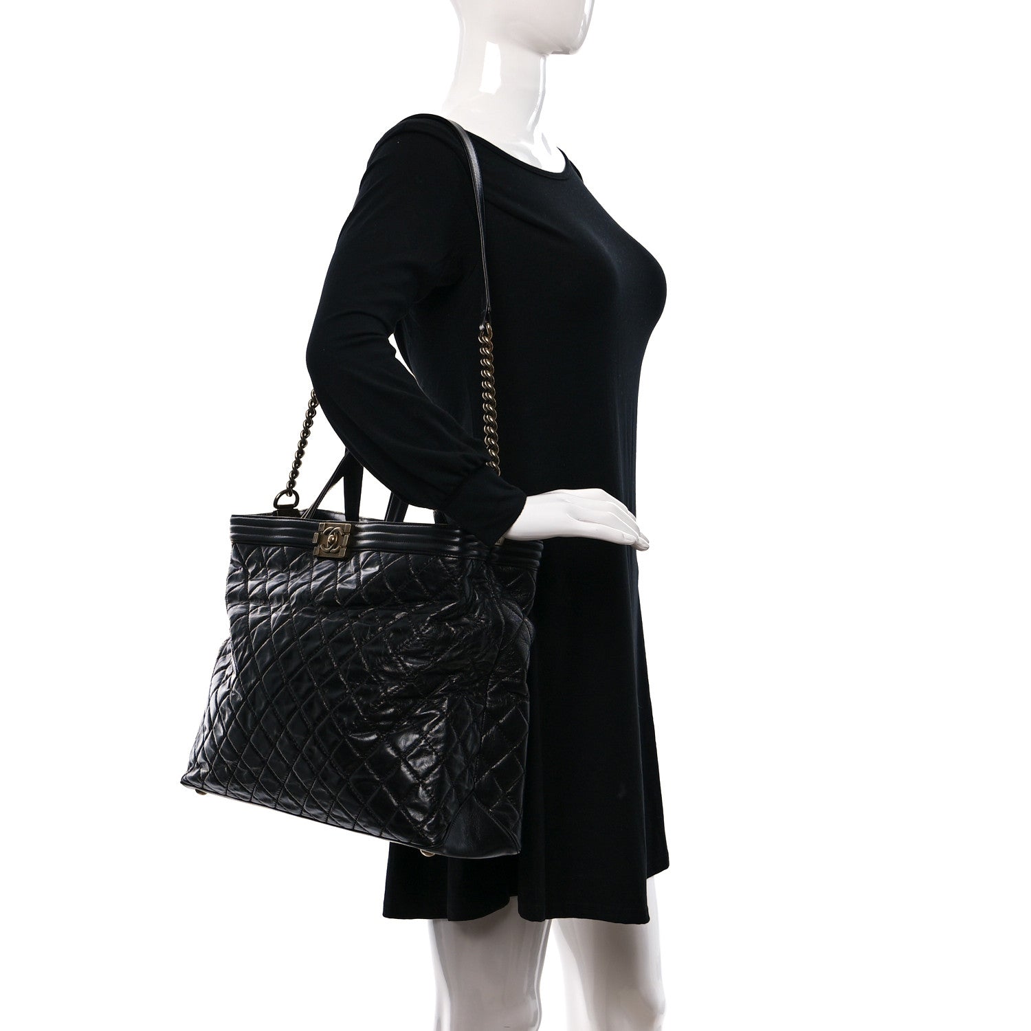 Chanel Glazed Calfskin Quilted Large Boy Tote Black 2 of 9