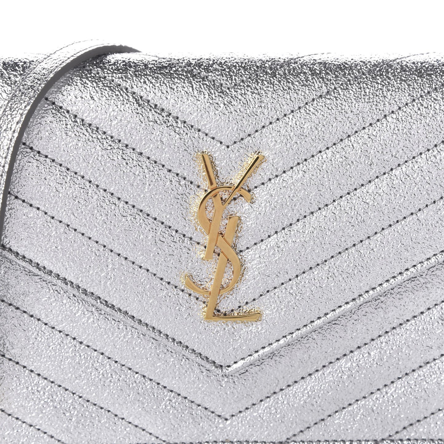 Metallic Calfskin Matelasse Chevron Monogram Envelope Chain Wallet