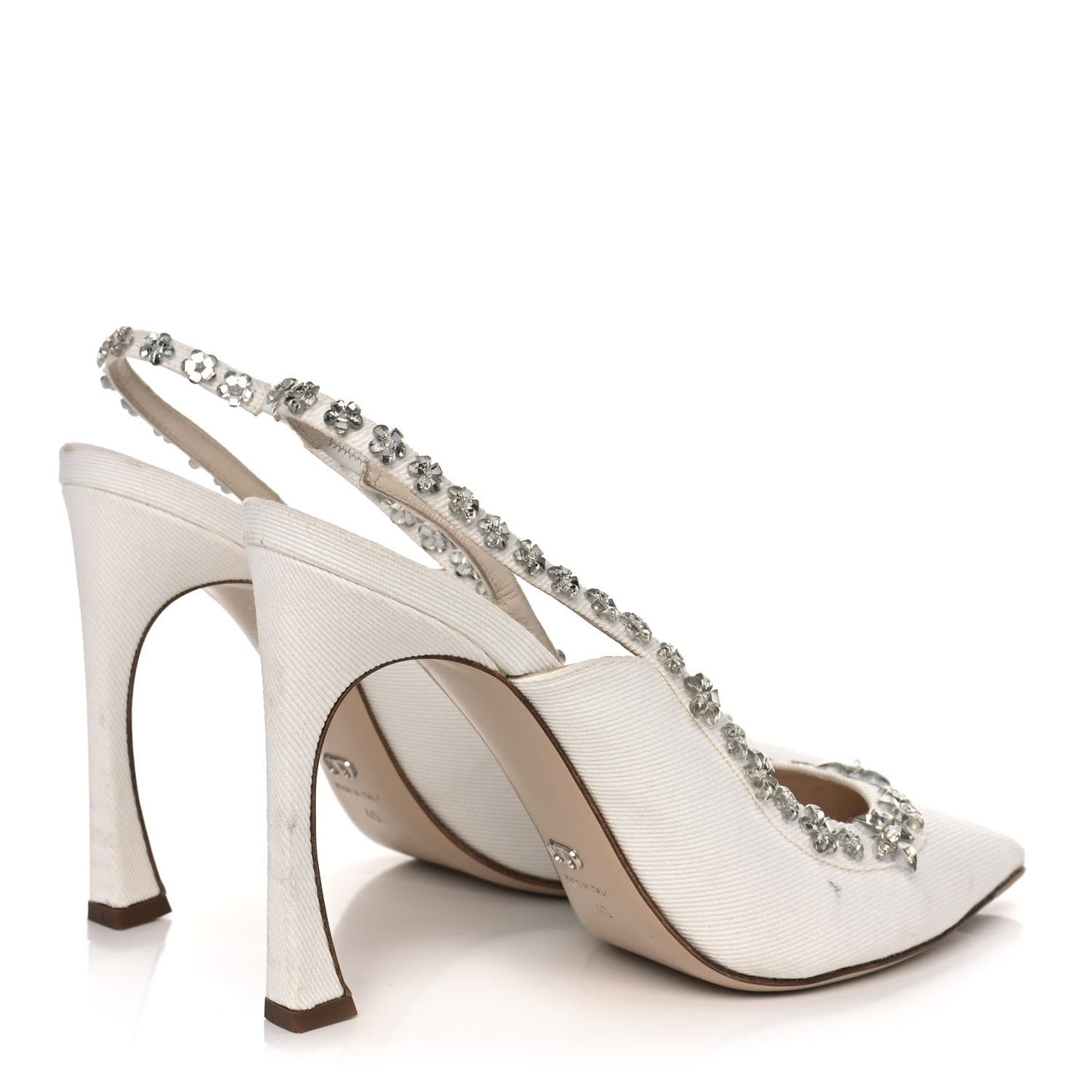 Denim Crystal Garland Slingback Pumps 40 White