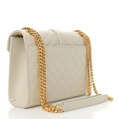 Saint Laurent Grain De Poudre Textured Mixed Matelasse Medium Triquilt Monogram Satchel Blanc Vintage 3 of 11