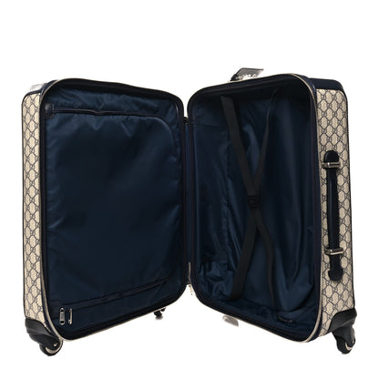 Gucci GG Supreme Monogram Textured Dollar Calfskin Web Savoy Cabin Plus Trolley Beige Blue 4 of 12