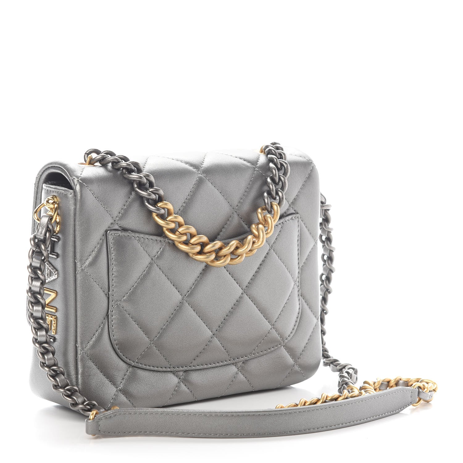 Chanel Metallic Lambskin Quilted Small Side Note Flap Grey 3 of 10