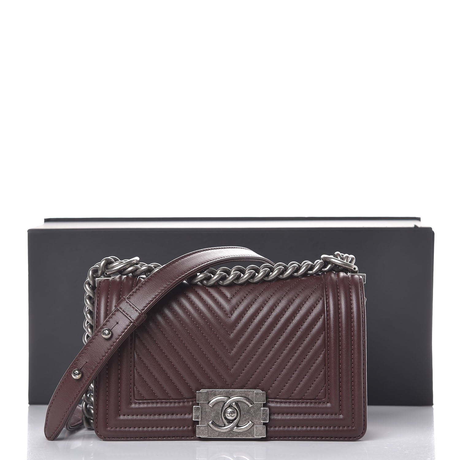 Chanel Calfskin Chevron Quilted Small Boy Flap Burgundy 8 of 8