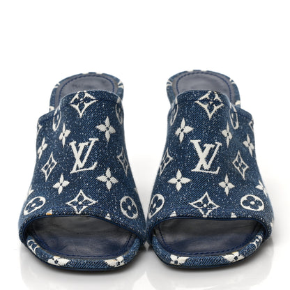 Louis Vuitton Denim Monogram Silhouette Mules 38 Navy Blue 2 of 9