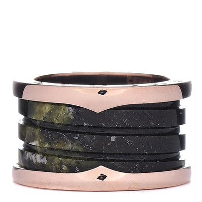 Bulgari 18K Rose Gold Green Marble B.Zero1 Ring 50 5.25 3 of 7
