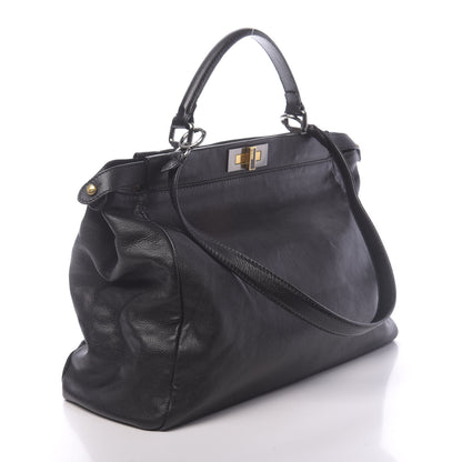 Fendi Goatskin Zucca Large Peekaboo Iconic Satchel Black Tobacco 4 of 13