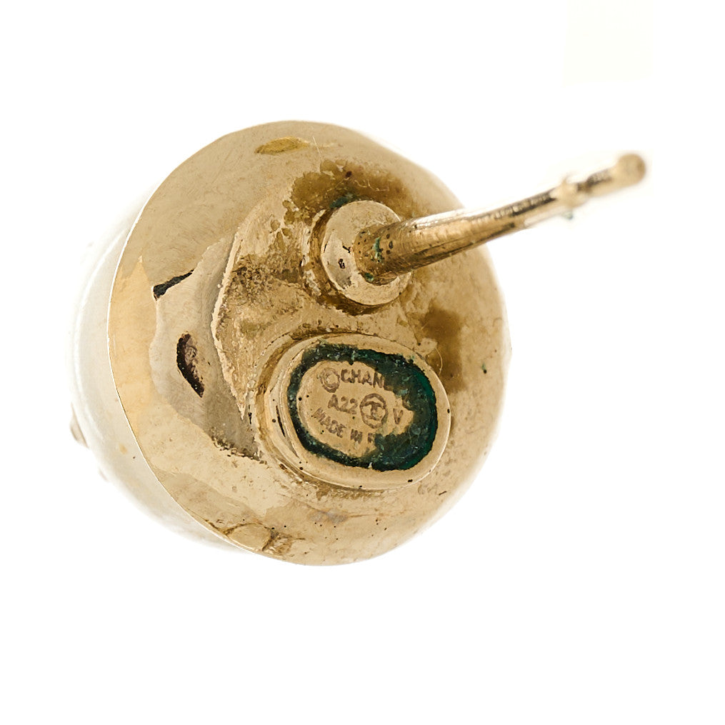 Pearl Crystal Logo Earrings Gold Pearly White