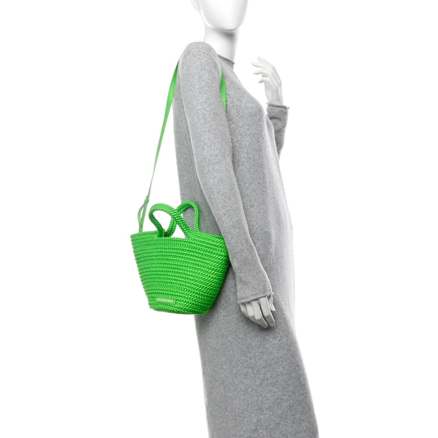 Balenciaga Nylon Lambskin Woven Small Ibiza Basket With Strap Green 2 of 11