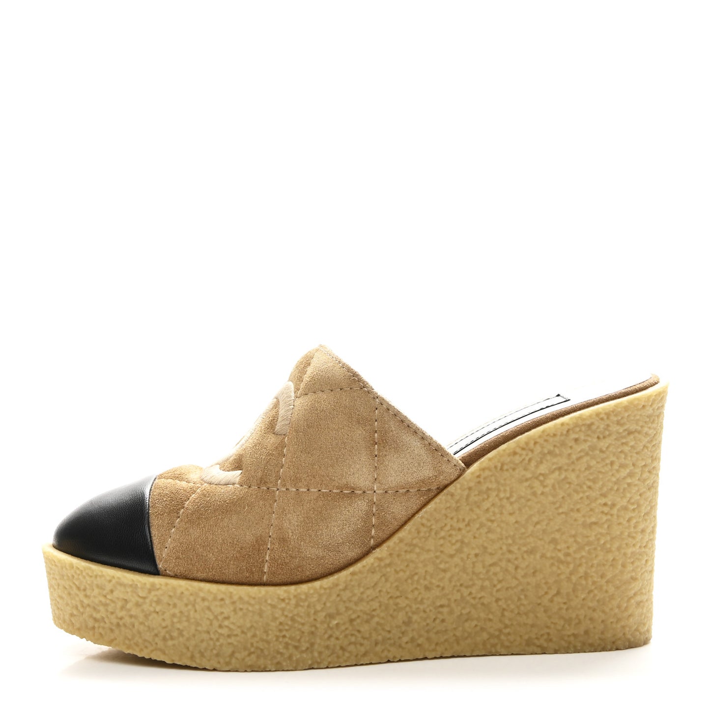 Suede Calfskin Lambskin Quilted CC Mules 37 Beige Black