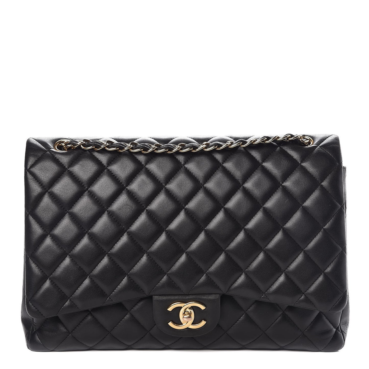 Lambskin Quilted Maxi Double Flap Black