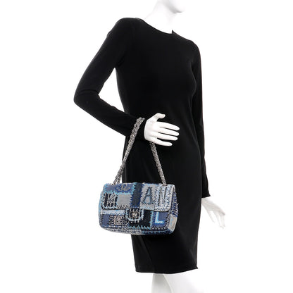 Chanel Denim Tweed Patchwork Medium Single Flap Blue 3 of 8