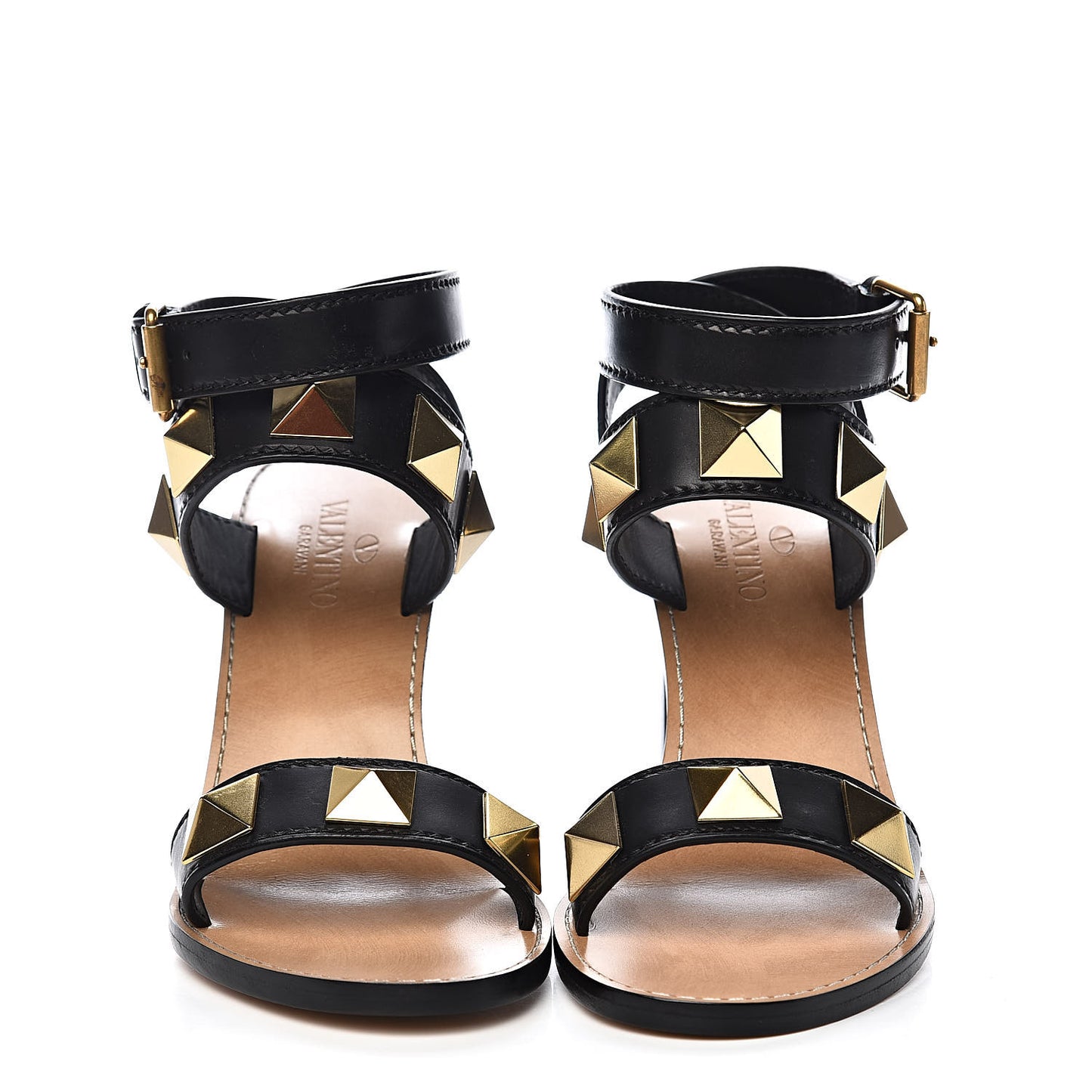 Calfskin Macro Rockstud Ankle Strap 100mm Sandals 36 Black
