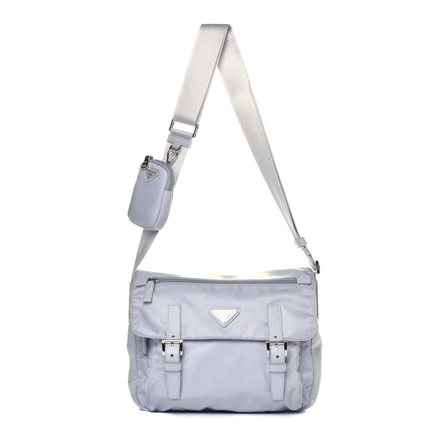 Prada Re-Nylon Vela Saffiano Pocket Double Buckle Messenger Shoulder Bag Fiordaliso 1 of 9
