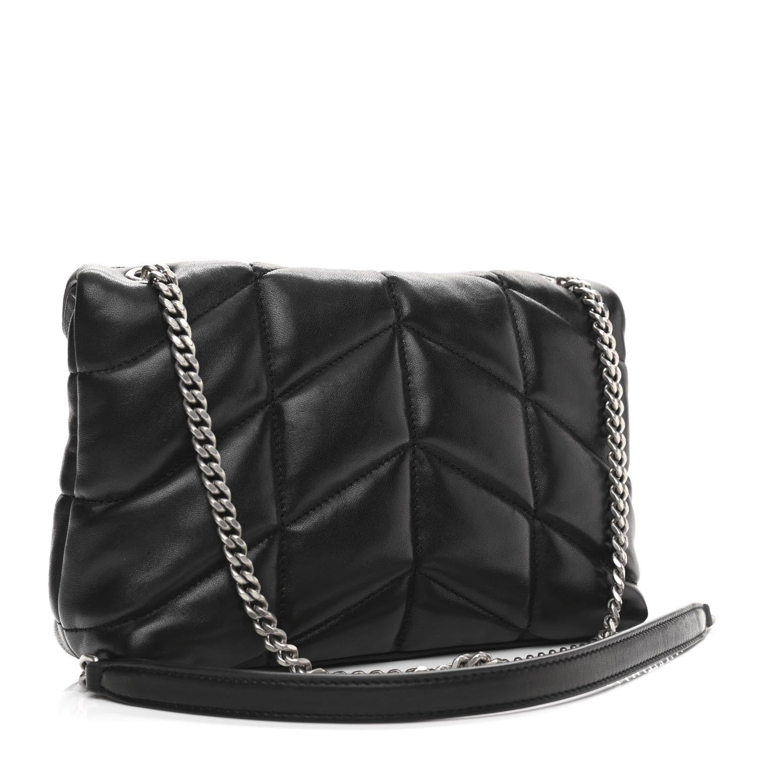 Saint Laurent Lambskin Quilted Toy Loulou Puffer Monogram Chain Satchel Black 3 of 11