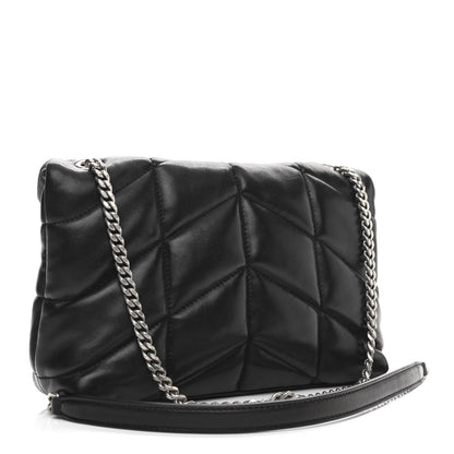 Saint Laurent Lambskin Quilted Toy Loulou Puffer Monogram Chain Satchel Black 3 of 11