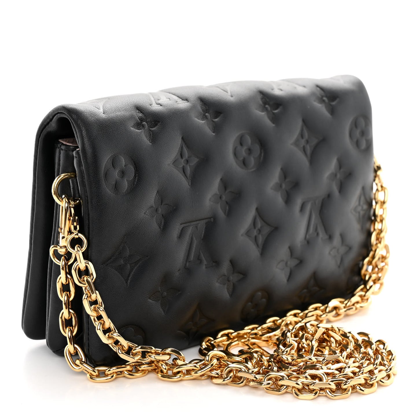 Lambskin Embossed Monogram Pochette Coussin Black