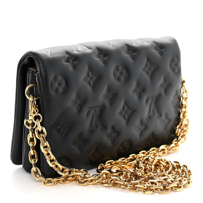 Louis Vuitton Lambskin Embossed Monogram Pochette Coussin Black 3 of 10
