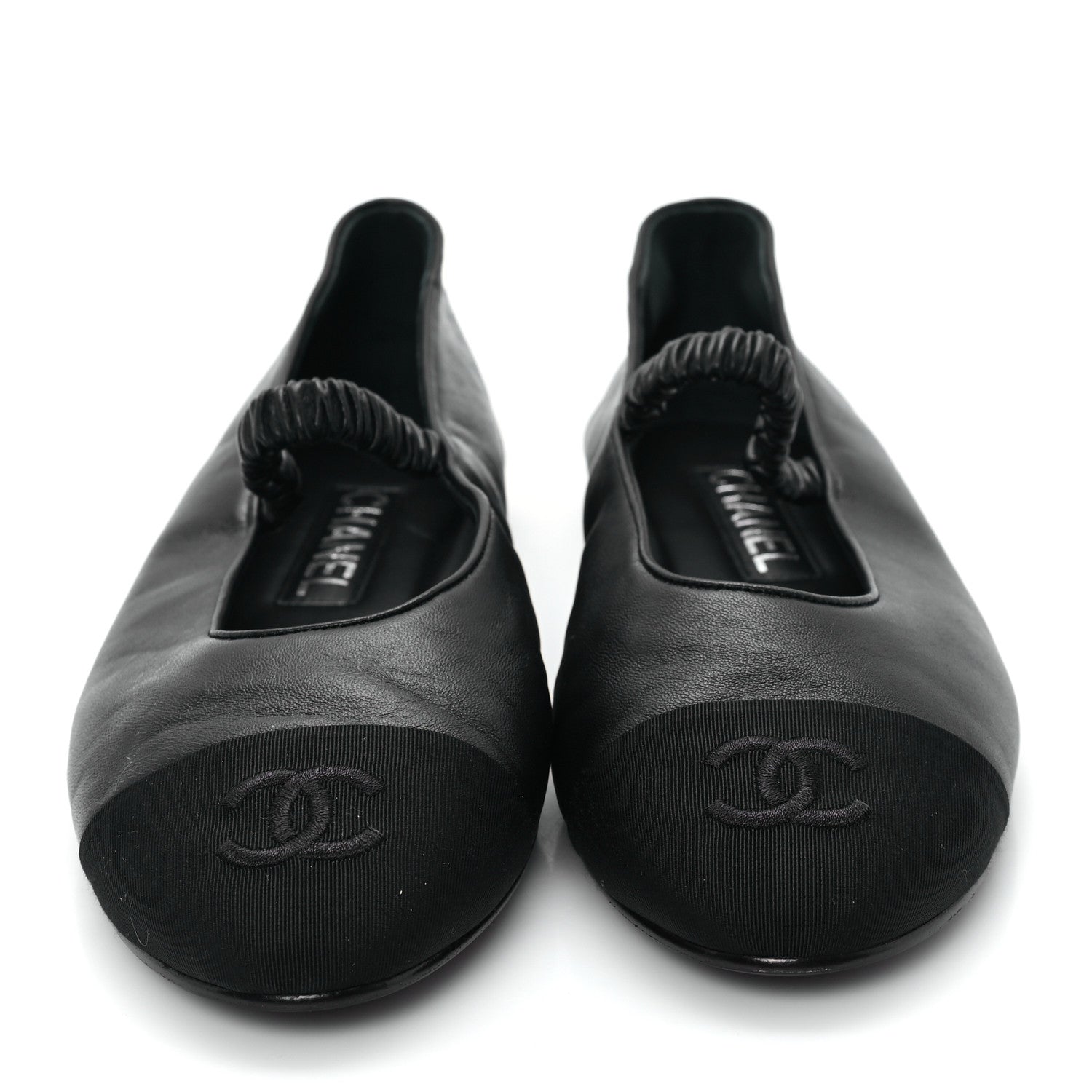 Chanel Lambskin Grosgrain Cap Toe CC Ballerina Flats With Leg Warmers 38.5 Black 4 of 10