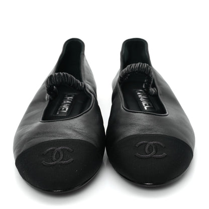 Chanel Lambskin Grosgrain Cap Toe CC Ballerina Flats With Leg Warmers 38.5 Black 4 of 10