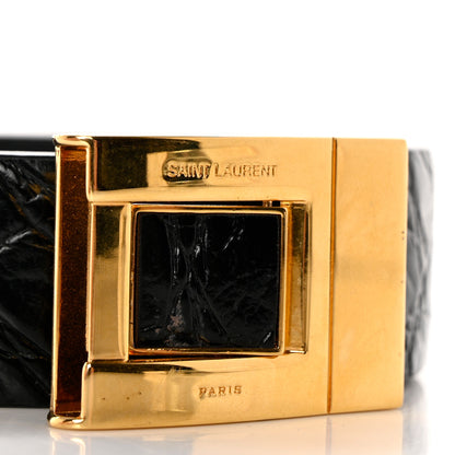Saint Laurent Calfskin Crocodile Embossed Square Buckle Belt 80 32 Black 3 of 7