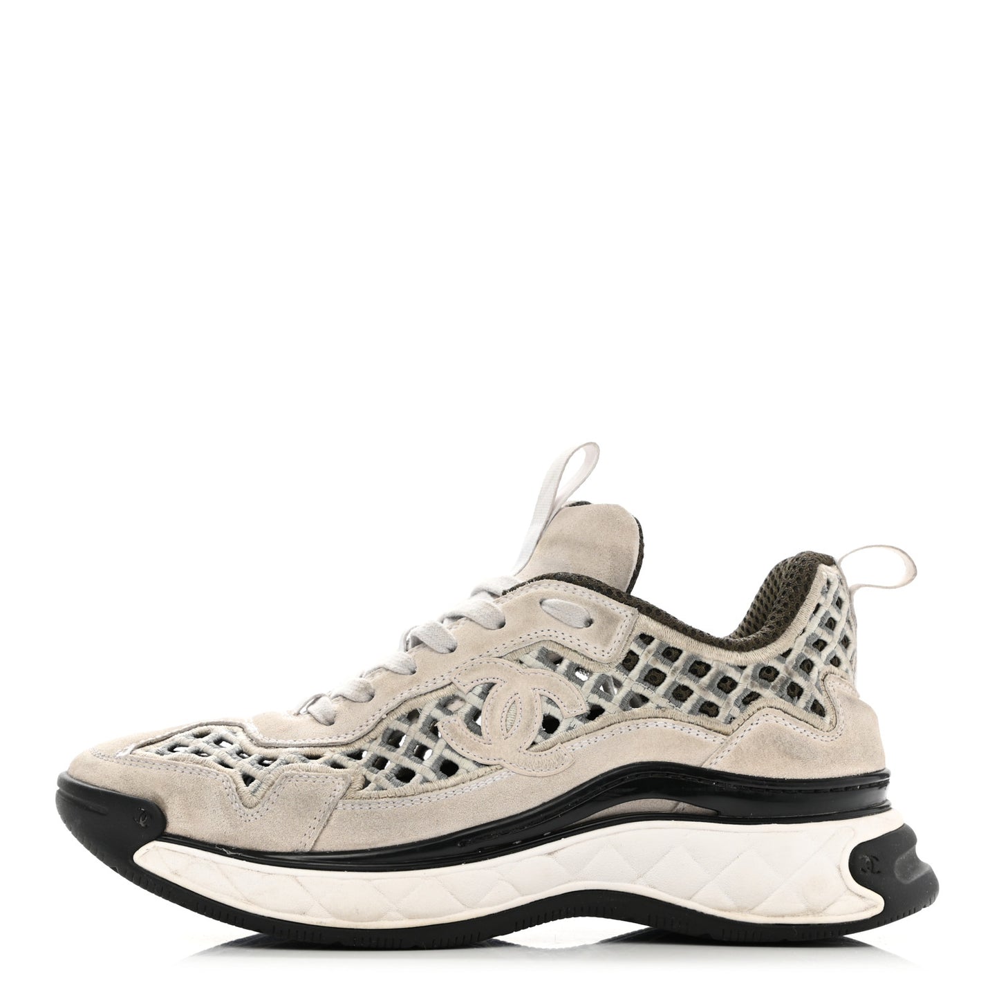 Suede Calfskin Embroidered CC Sneakers 39 Beige Black