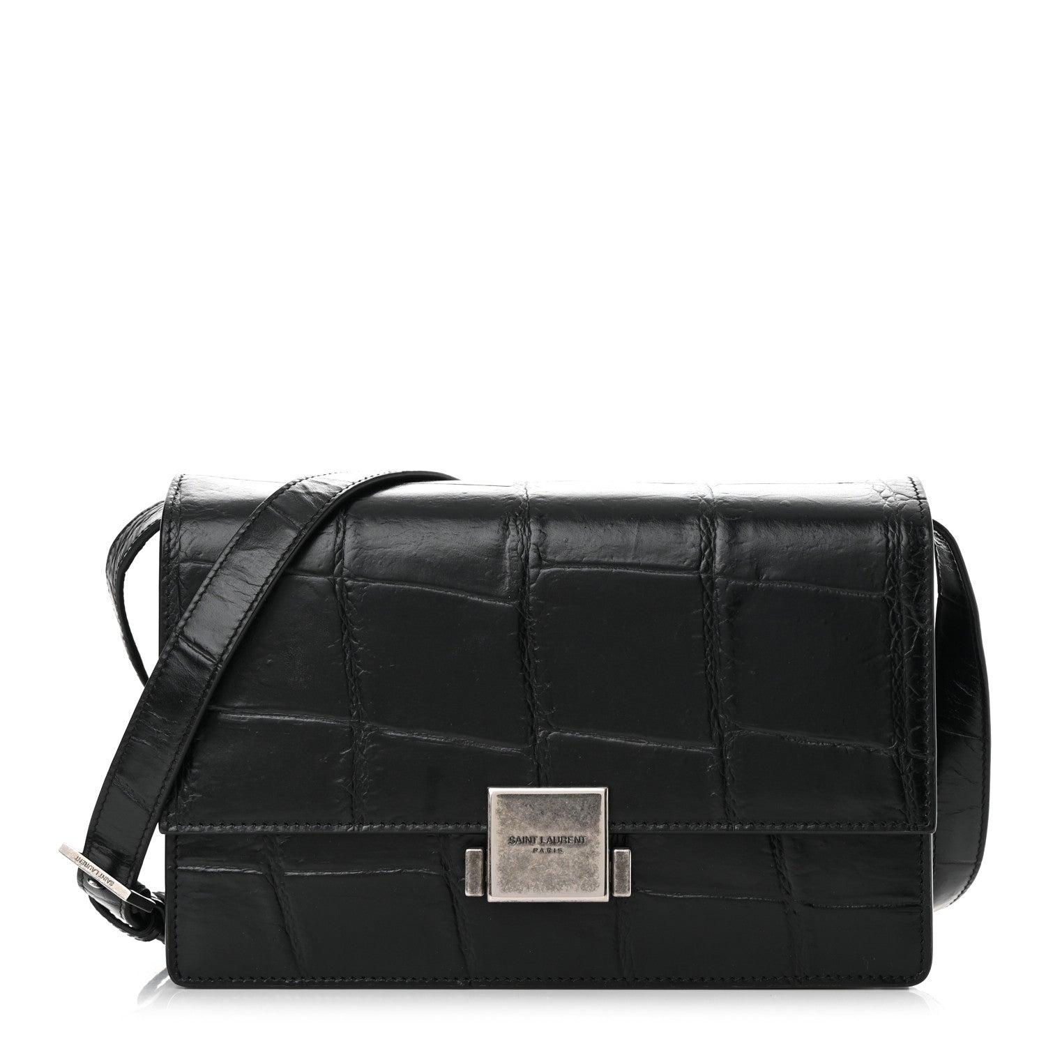 Saint Laurent Calfskin Crocodile Embossed Medium Bellechasse Satchel Black 1 of 14
