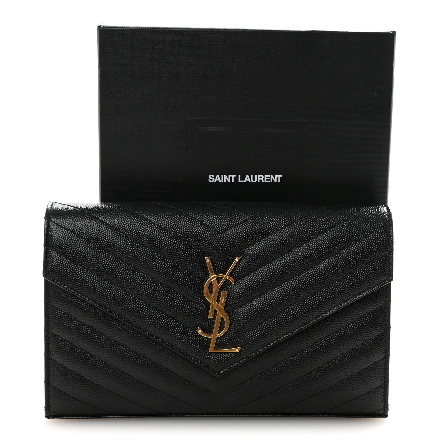 Grain De Poudre Matelasse Chevron Monogram Chain Wallet Black