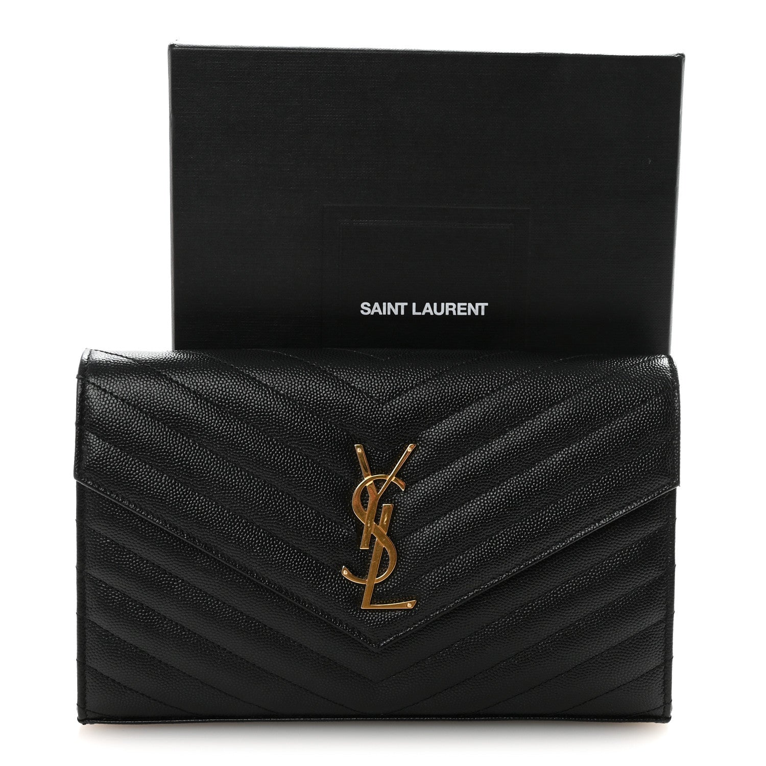 Saint Laurent Grain De Poudre Matelasse Chevron Monogram Chain Wallet Black 10 of 10