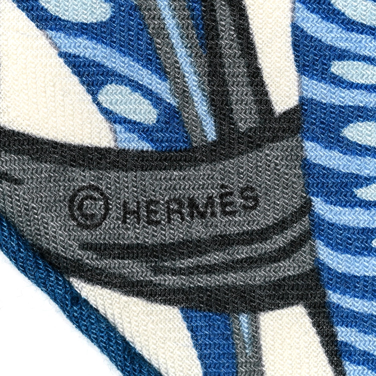 Hermes Cashmere Silk Jaguar Quetzal Shawl 140 Bleu Taupe Gris 3 of 4