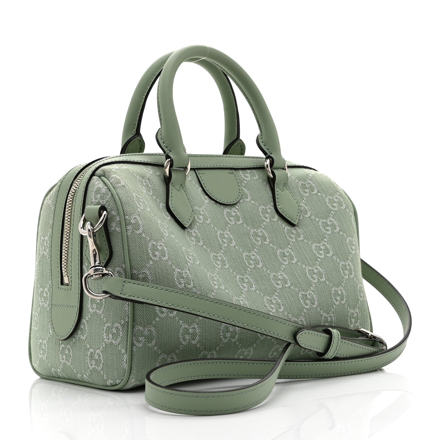 Summer Denim Calfskin GG Monogram Small Ophidia Top Handle Bag Pale Green