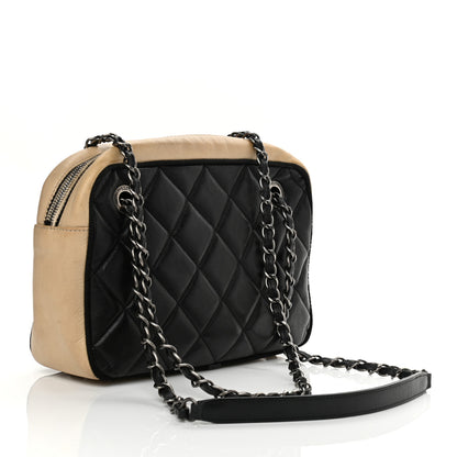 Chanel Calfskin Quilted Small Ballerine Camera Case Black Beige 3 of 14