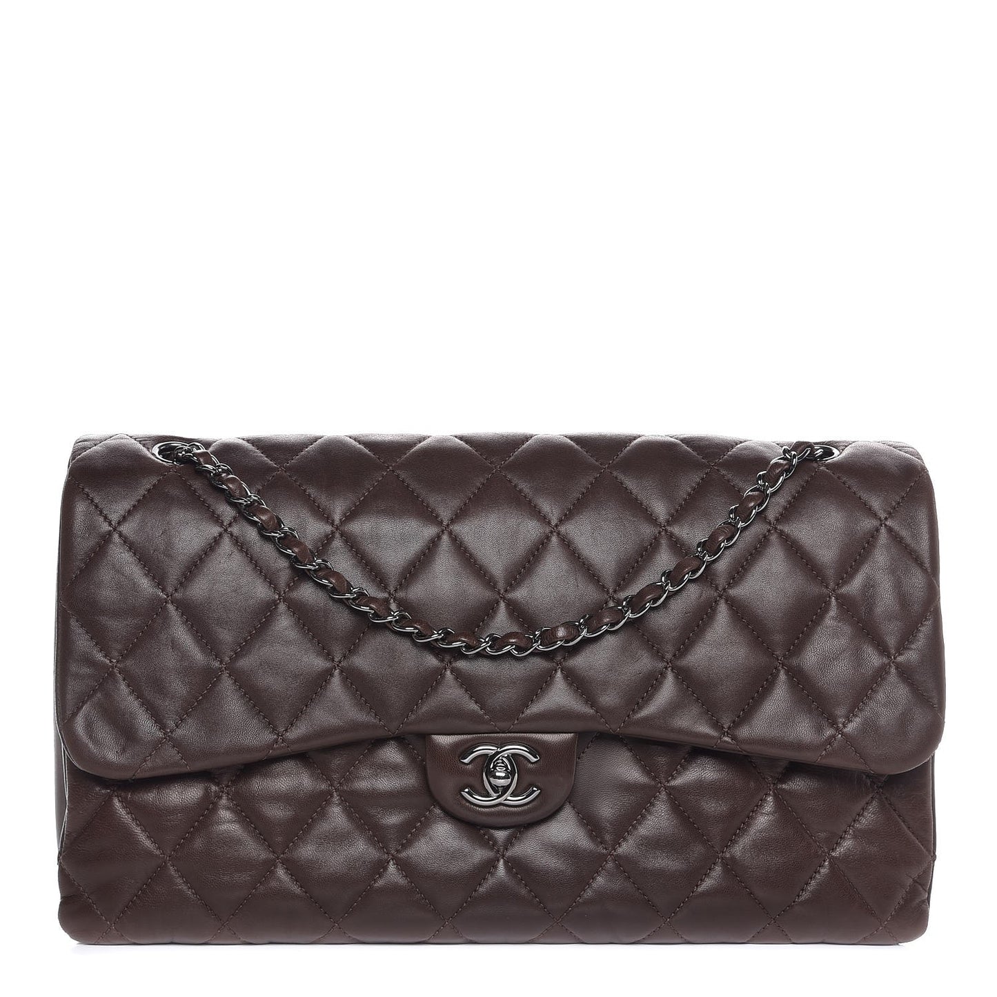 Lambskin Quilted Maxi 3 Flap Dark Brown