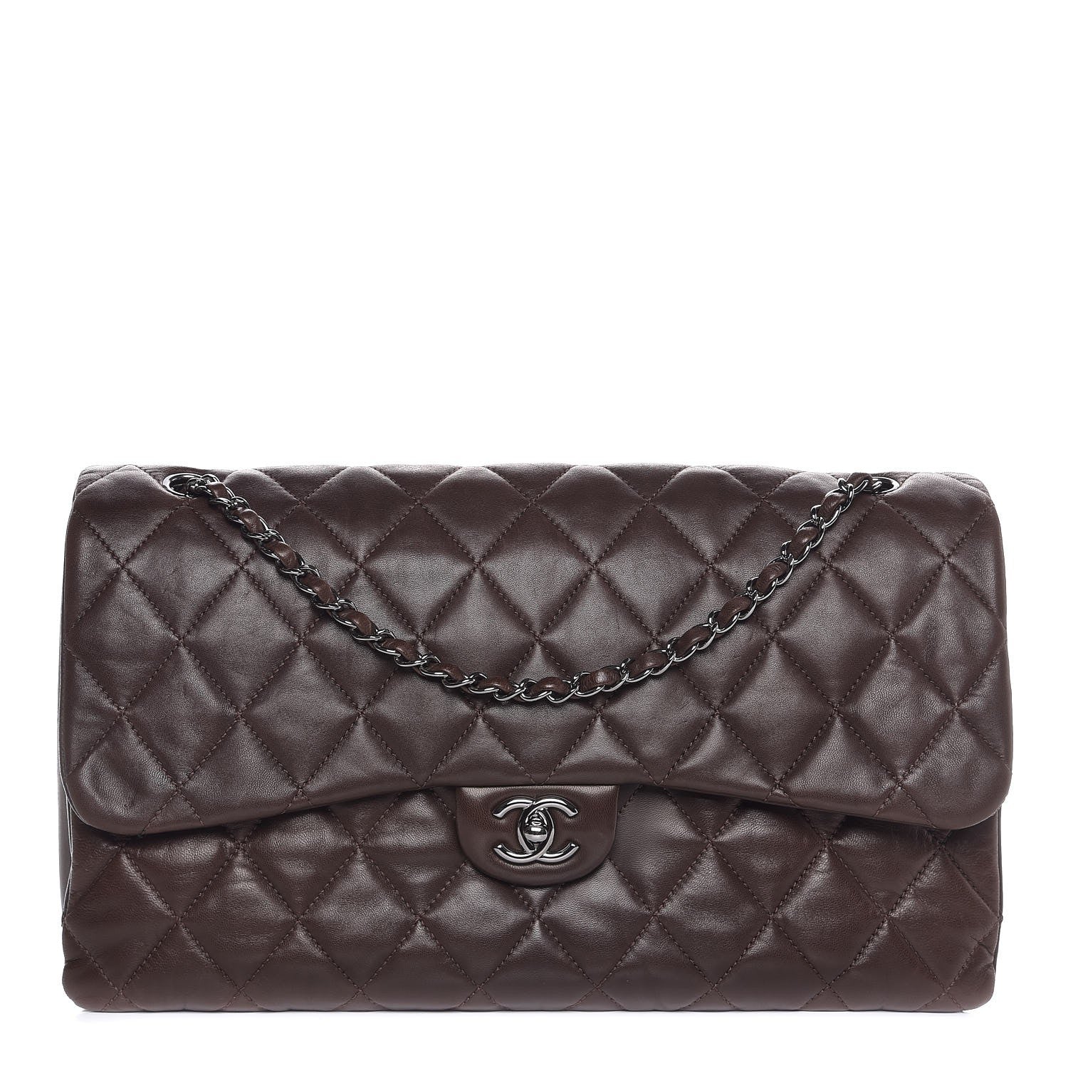 Chanel Lambskin Quilted Maxi 3 Flap Dark Brown 1 of 7